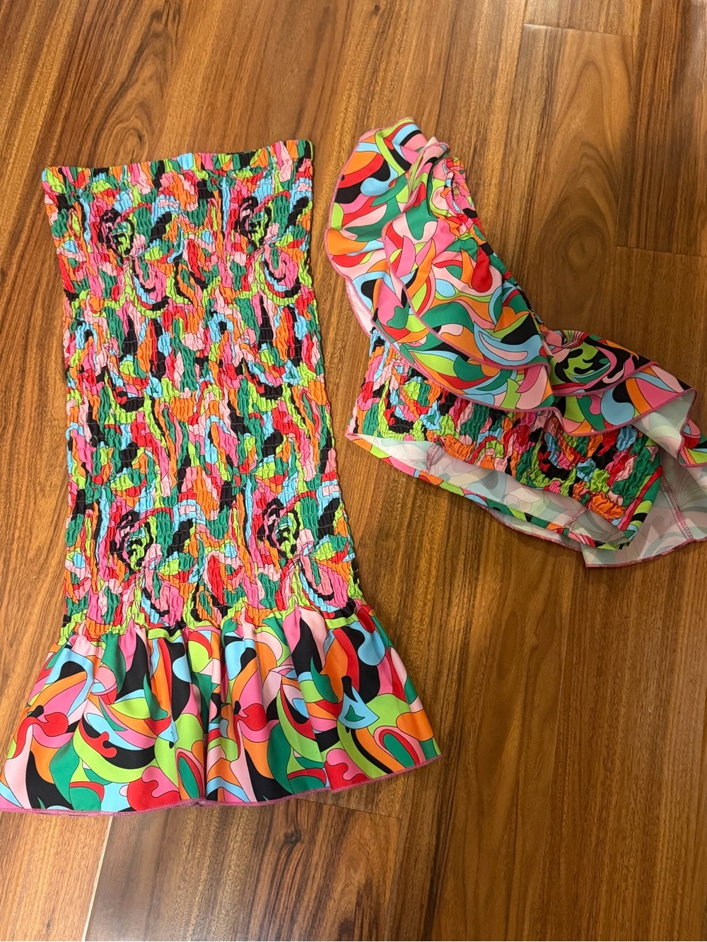 2Pcs Multicolor Midi Skirt with Ruffle Hem